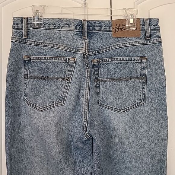 90s Express Bleus High Rise Medium wash Blue Flare Wide Leg Jeans Size 11/12 - Picture 7 of 14